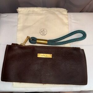 WILDWOOD OYSTER CO. LEATHER CLUTCH TEAL ROPE WRISTLET BROWN LEATHER WALLET POUCH
